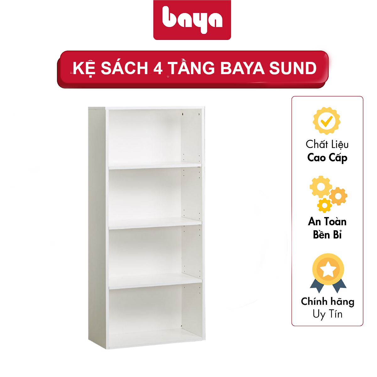 Tủ Kệ Sách Đứng Đa Năng 4 Tầng Phong Cách BAYA Sund Chất Liệu Gỗ MFC Bền Chắc Thiết Kế Hình Chữ Nhật Nhiều Màu Sắc Hiện Đại Tối Giản