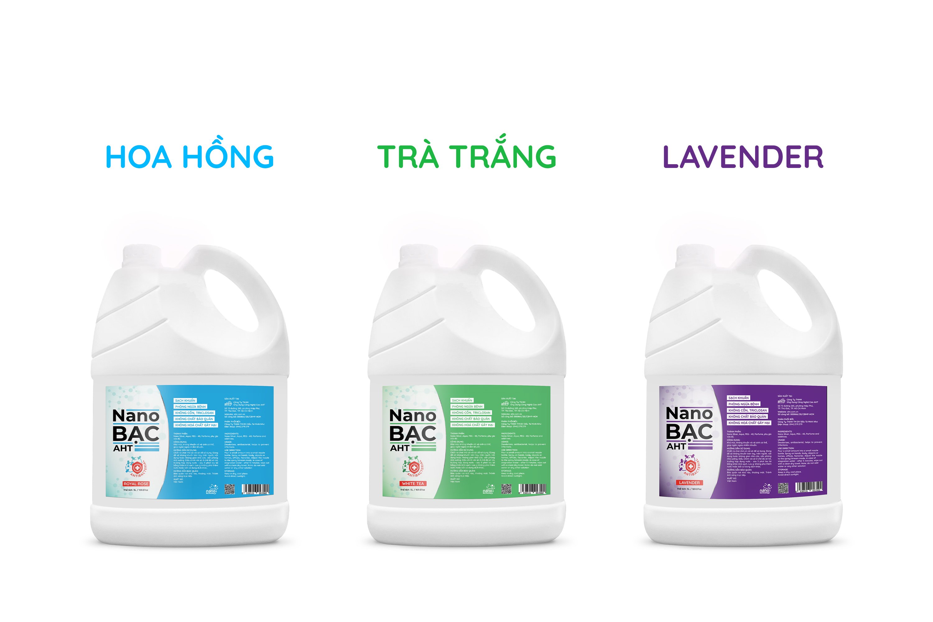 Can Nano bạc AHT diệt khuẩn 5 lít hương hoa hồng Pháp, trà trắng, tinh dầu lavender - dùng rửa tay diệt khuẩn, xịt vật dụng nhà cửa - hàng chính hãng