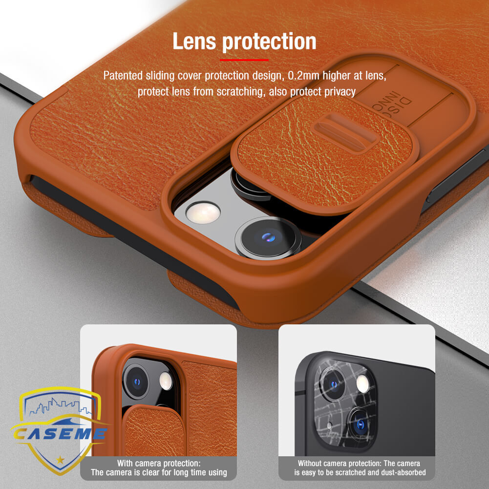 Bao da dành cho iPhone 13 hàng chính hãng Nillkin QIN có nắp trượt bảo vệ camera