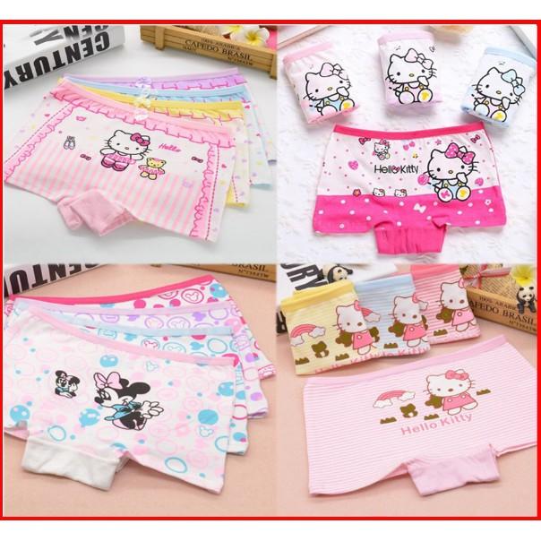 Set 4 quần lót đùi cho bé hình hoạt hình đáng yêu, Quần lót đùi cotton mềm mại cho bé gái