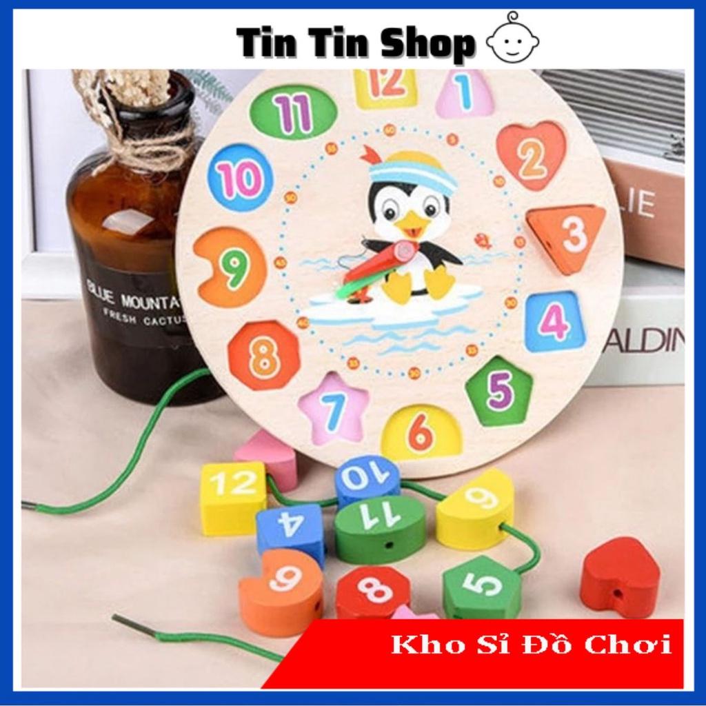 Đồ chơi gỗ đồng hồ chim cánh cụt luồn hạt cho bé