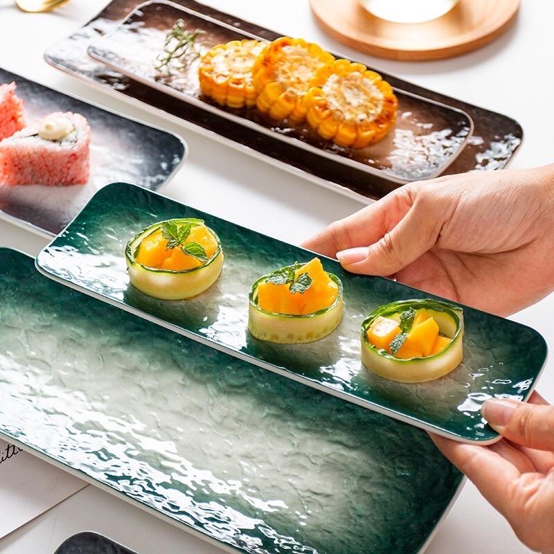 Đĩa sứ chữ nhật Vân Đá, Đĩa dài sushi gimbap 3 size