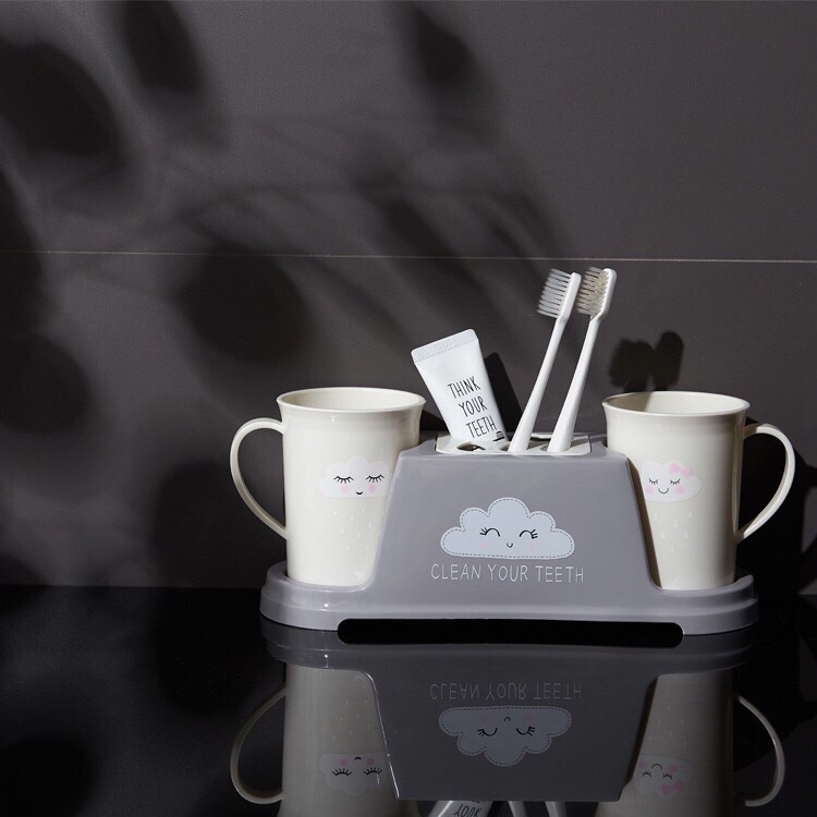 Kệ đựng bàn chải đánh răng 2 cốc hình đám mây HT005 - Giao Ngẫu Nhiên
