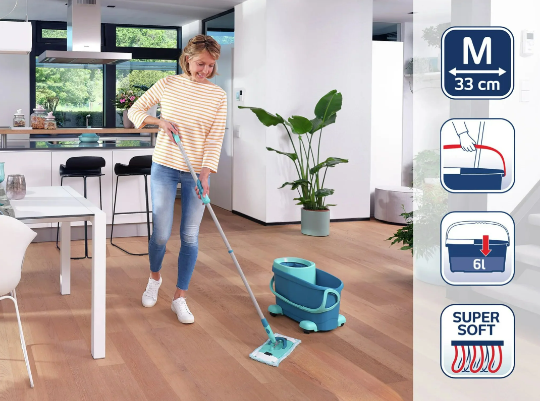 Cây Lau Nhà Leifheit 52120 Twist Medium Ergo, Chổi Lau Nhà Đa Năng, Lau Sạch Mọi Góc Cạnh, Cán Cây Lau Nhà Cầm Chắc Tay, Vắt Dễ Dàng, Khớp Nối Xoay 360 Độ, Bền Đẹp, Nhập Đức