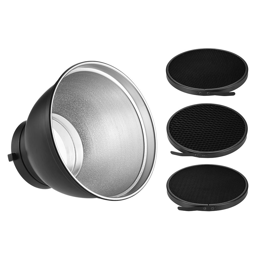 Bộ khuếch tán đèn phản xạ tiêu chuẩn 7 "Đĩa bóng với lưới tổ ong 20 ° 40 ° 60 ° cho đèn flash Bowens Mount Studio