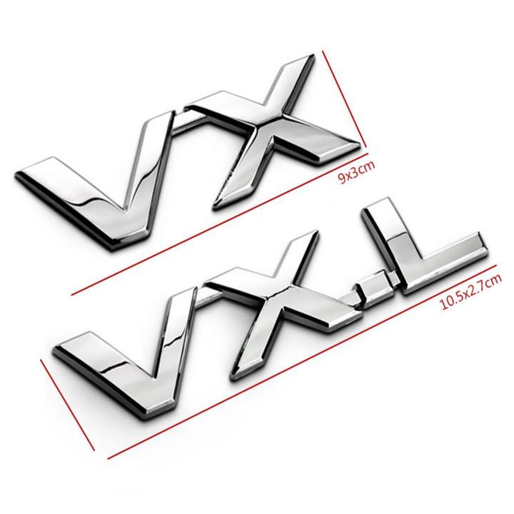 Decal tem chữ inox V6, VX, TX.L, VX.L dán đuôi xe ô tô