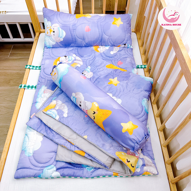 Trọn bộ Combo Túi nệm, gối ôm, mền Katina House, vải Tencel 60s bóng mượt mát lạnh, phù hợp mầm non tiểu học