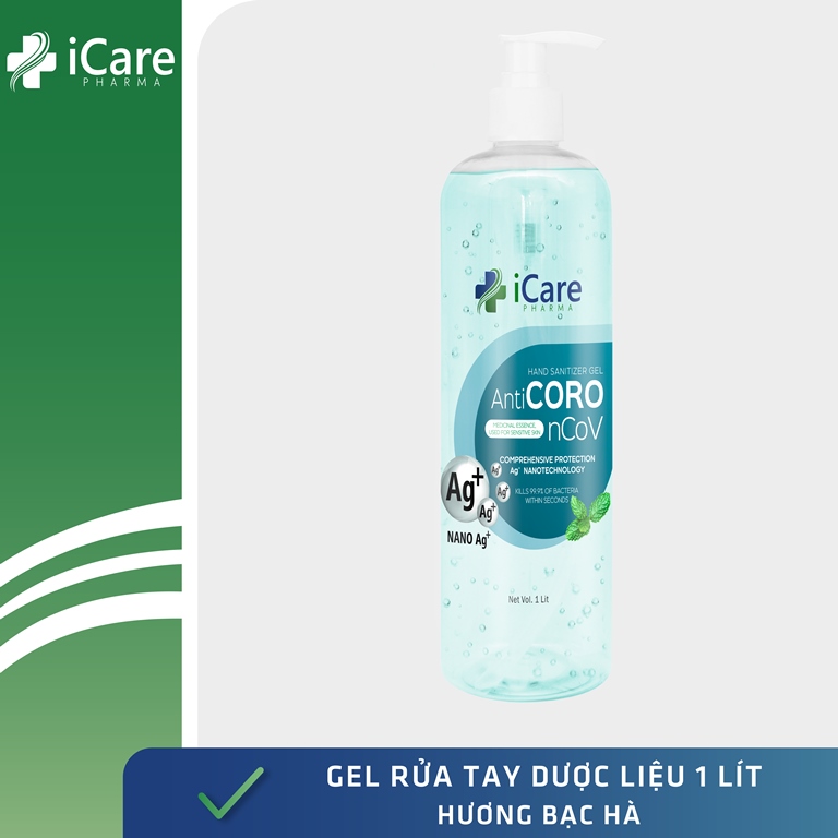 Gel rửa tay khô AntiCoro - Thương hiệu iCare Pharma - Bạc Hà - Chai 1 lít