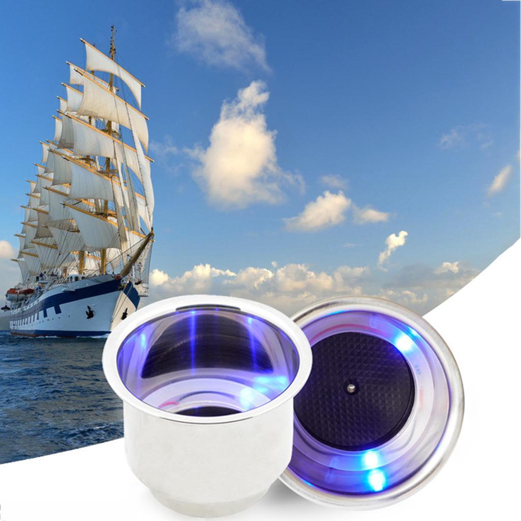 2x Stainless Steel 3 LED Cup Drink Holder Marine Boat Car Truck Camper Light