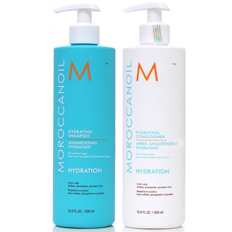 Bộ Dầu Gội Xả Dưỡng Ẩm Tóc Khô Moroccanoil Hydration Hydrating 500ml + Gội xả gói Karseell 15ml