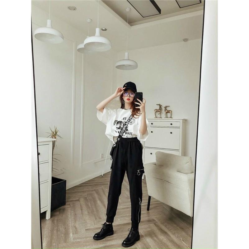 Quần jogger túi hộp nữ phối khoá kéo