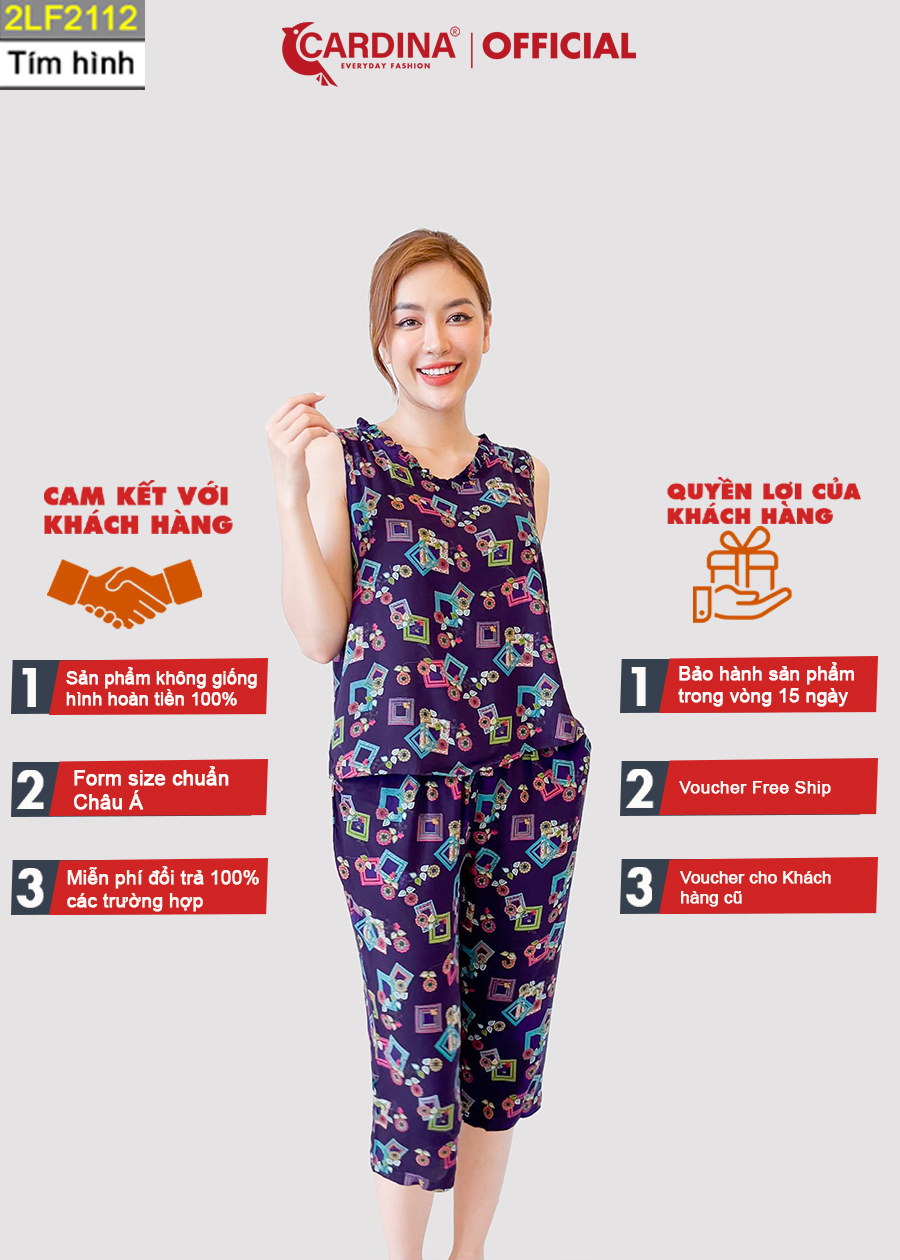 Đồ Bộ Nữ CARDINA Chất Lanh Tre Nhật Cao Cấp Quần Lửng Áo Sát Nách Cổ Bèo Họa Tiết Tinh Tế 2LF21