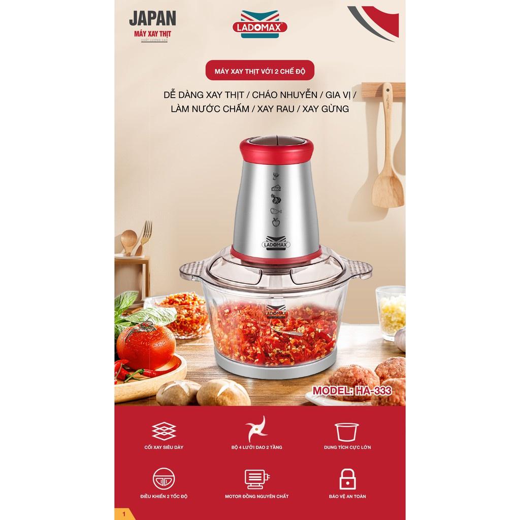 Máy xay thịt cối thủy tinh 2.0L thân máy inox Ladomax HA-333Inox