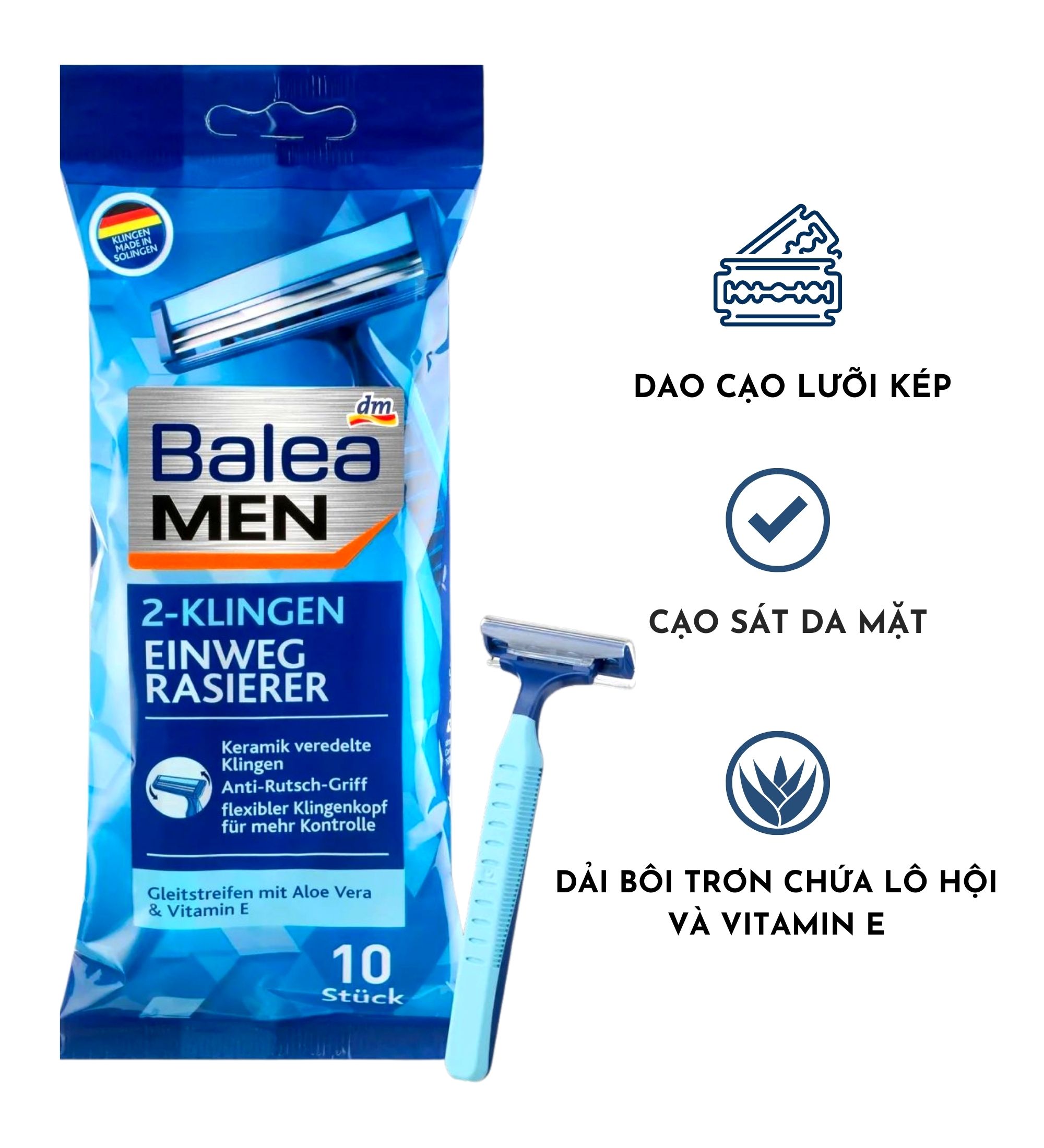 Dao cạo râu 2 lưỡi dùng 1 lần Balea Men Einwegrasierer 2-Klingen gói 10 cái - hàng nhập khẩu Đức