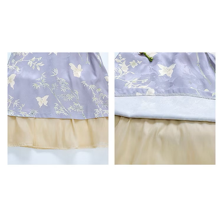 Váy Cách Tân Cổ Tàu Dáng Suông Họa Tiết Bướm Tím 1-8 Tuổi Dành Cho Bé Gái