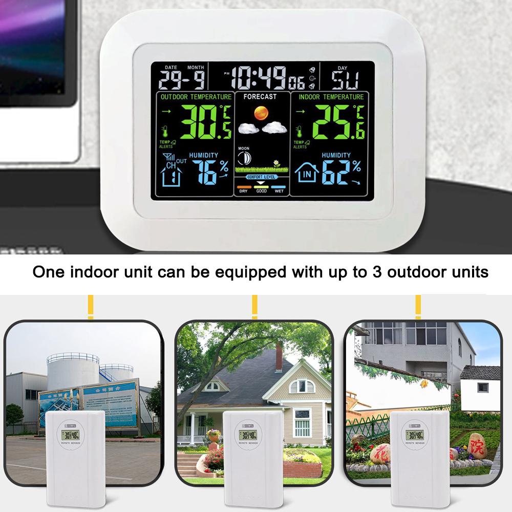 Multifunctional Home/Office Weather Station Color Digital Display Clock Outdoor and Indoor Temperature Tester Hygrometer Weather Forecast Table Clock