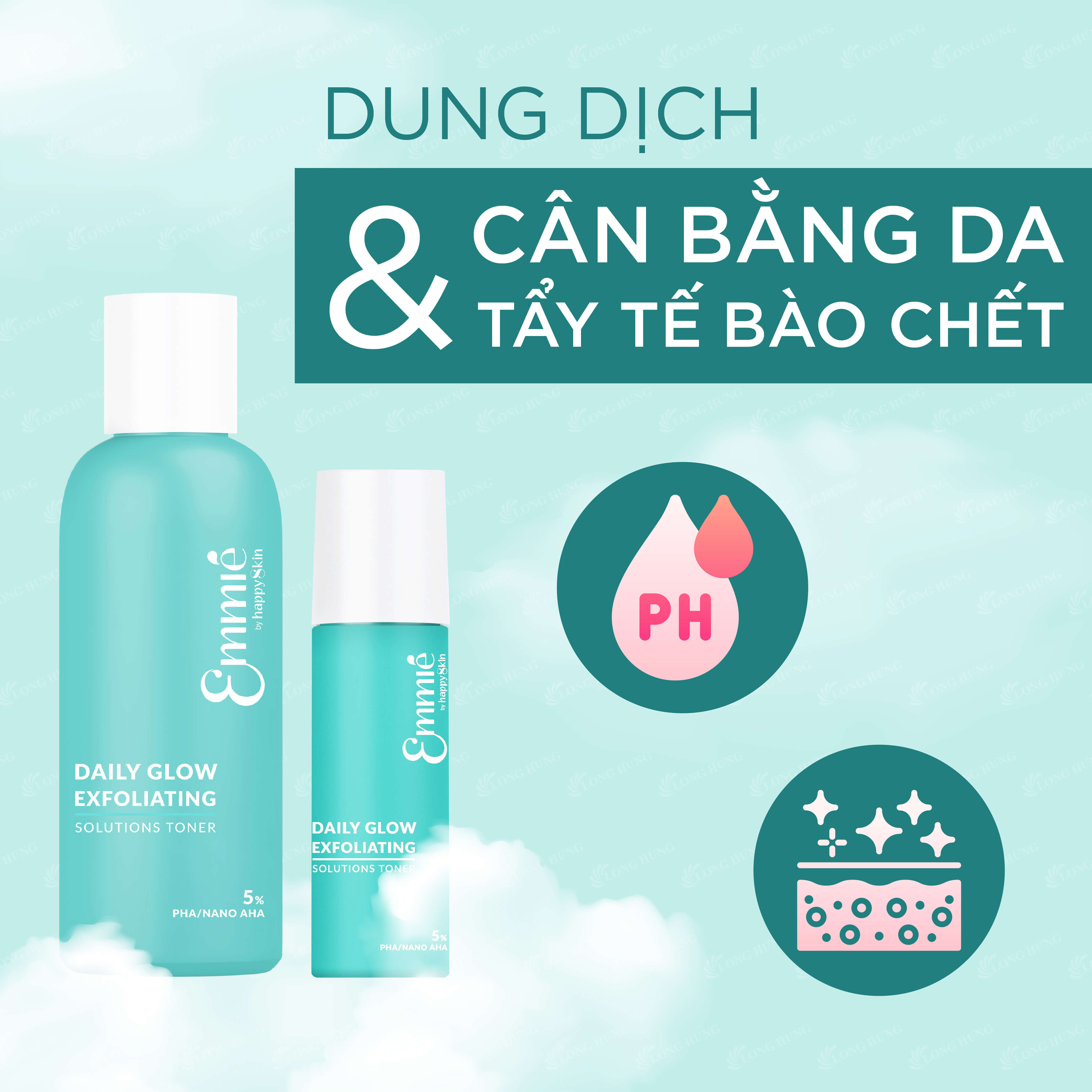 Dung dịch cân bằng da và tẩy tế bào chết Emmié Daily Glow Exfoliating Solutions Toner 5% PHA/NANO AHA (50ml/230ml) - Hàng chính hãng