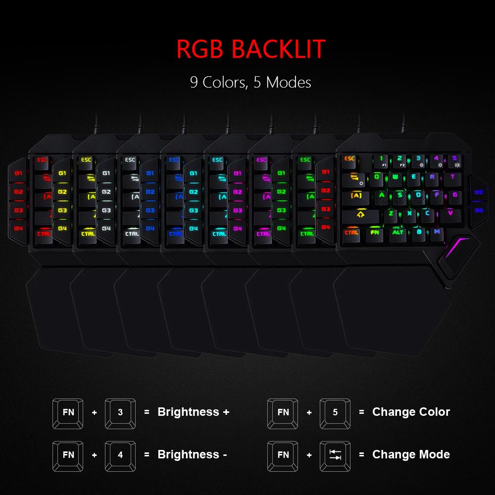 RedThunder Một Tay Chơi Game RGB Backlit Mini Di Động Bàn Phím Ergonomic Điều Khiển Chơi Game cho MÁY TÍNH PS4 Xbox Game Thủ