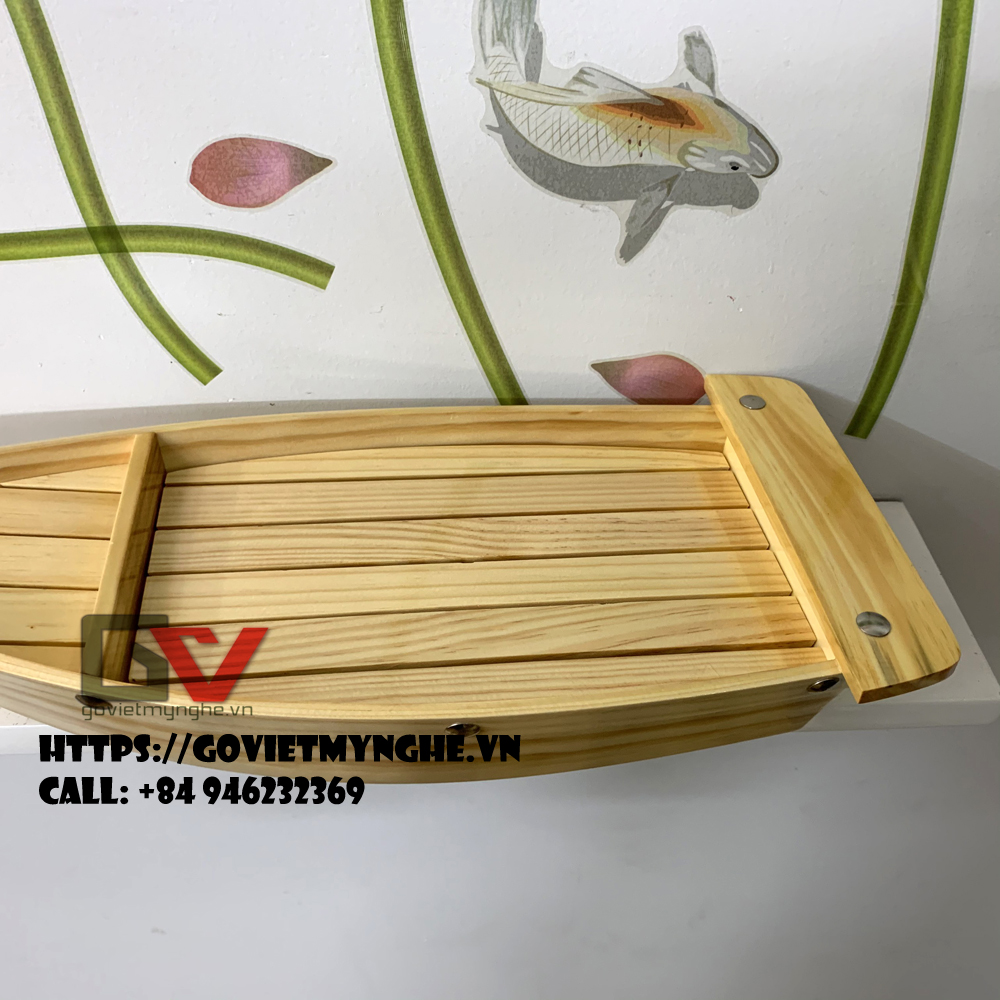 Khay gỗ đựng sushi sashimi - khay thuyền gỗ để setup lẩu - Gỗ thông tự nhiên