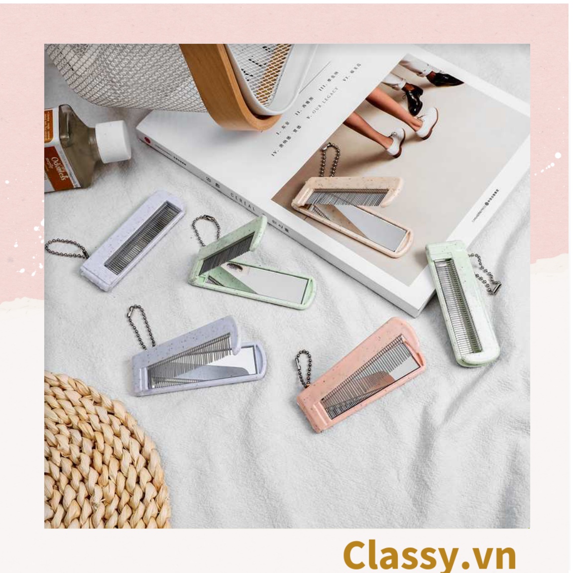 Lược Mini  Classy kèm gương có thể gấp lại, gọn nhẹ, tiện dụng, xinh xắn họa tiết động vật PK951