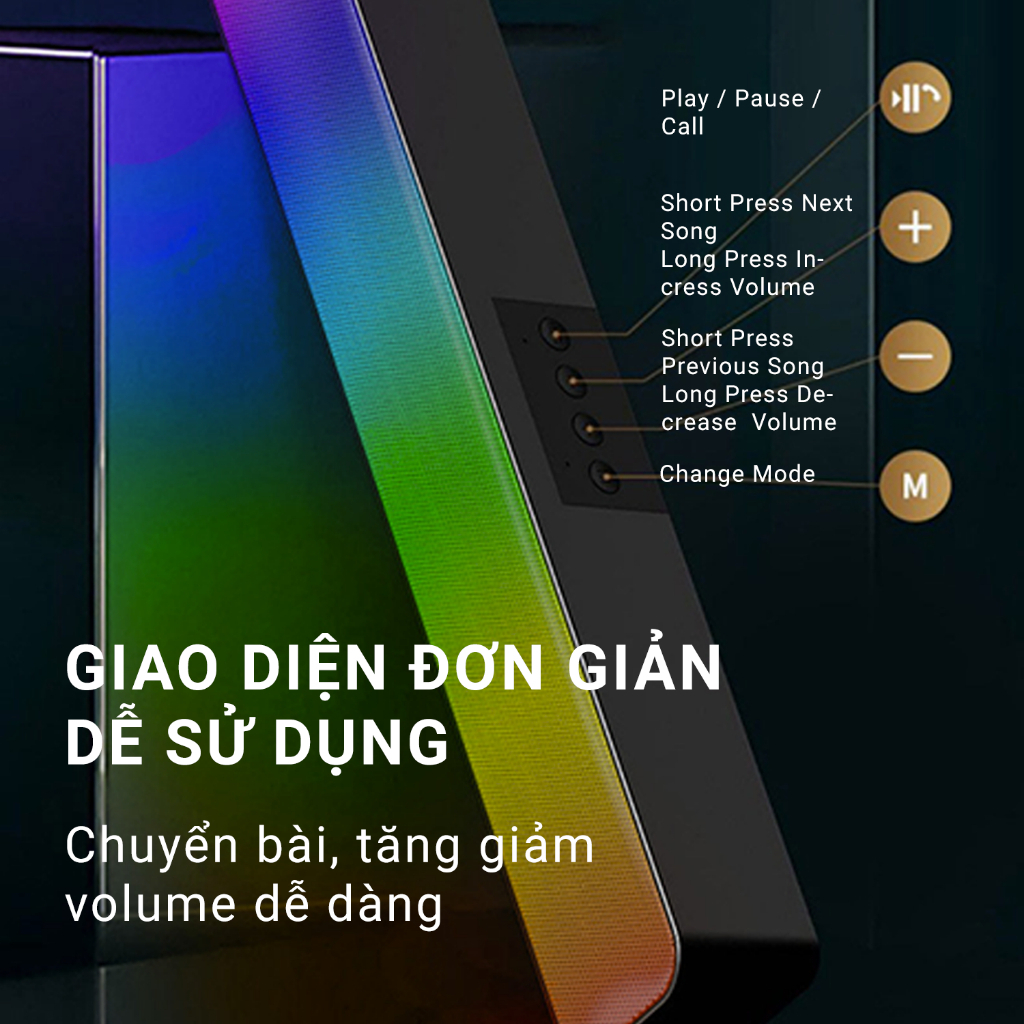 Loa Bluetooth Soundbar RGB, Có Khe Cắm Thẻ Nhớ, USB Dùng Cho Máy Tính, PC, Điện Thoại - Hàng Nhập Khẩu