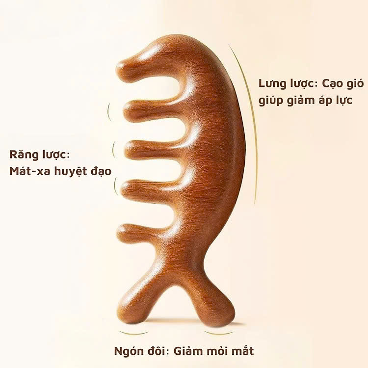 Lược Gỗ Đàn Hương Đầu Cá Heo Massage Kinh Tuyến, Da Đầu - Hàng Chính Hãng