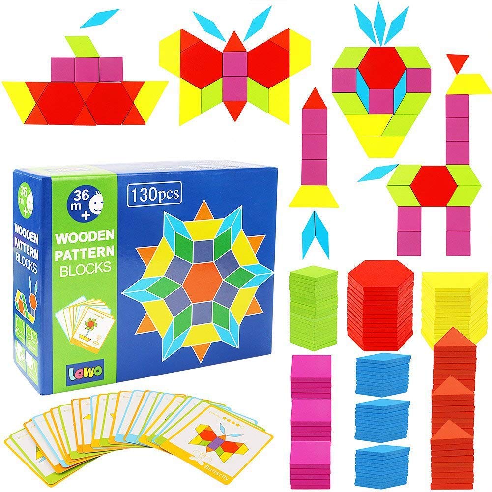 Bộ ghép hình Pattern Block chất liệu gỗ 155 chi tiết- Đồ chơi giáo dục an toàn cho bé từ 3 tuổi phát triển trí tuệ, tư duy sáng tạo