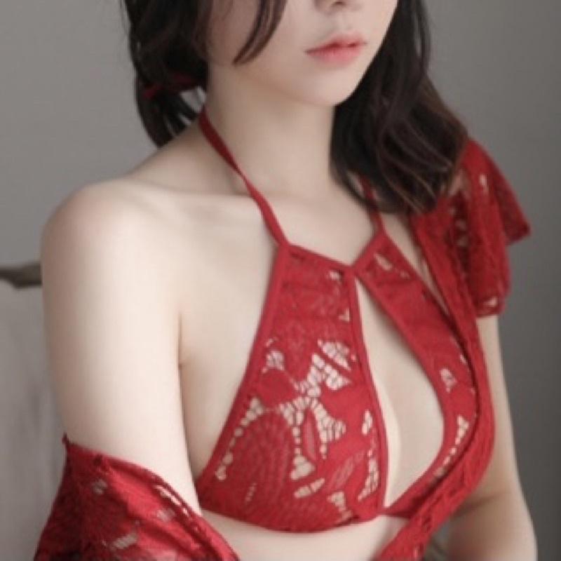 LST-B2897 Set Bralette Ren Nữ Không Gọng Mút - Nội Y Đen/Đỏ đô Hoạ Tiết Hoa Xuyên Thấu Gợi Cảm