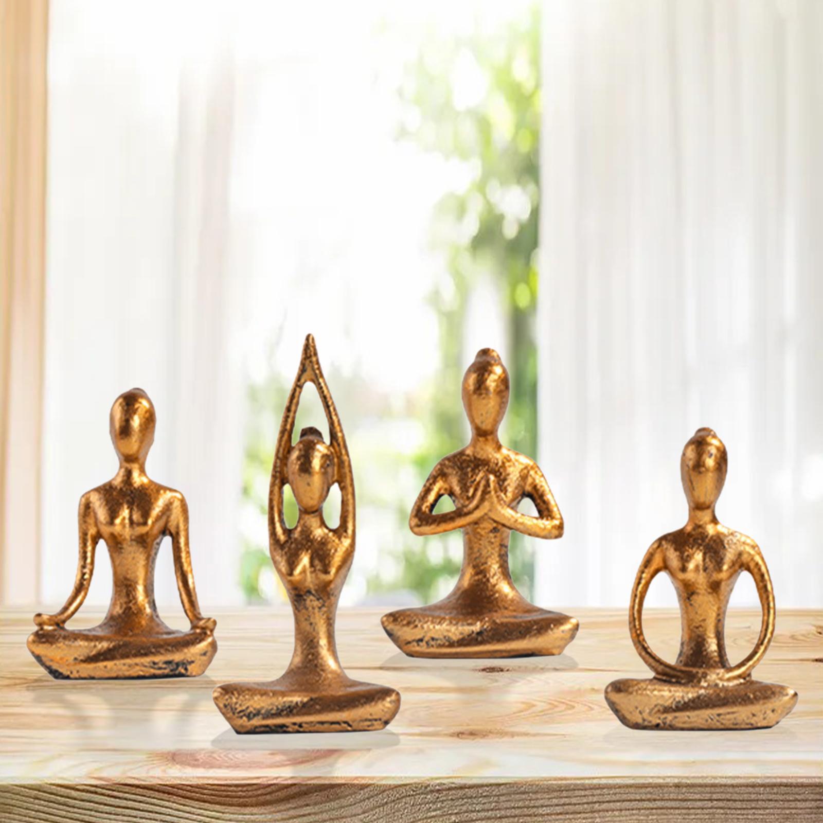 4x Modern Yoga Pose Statue Figurine Meditation Yoga Figure Collectible Sculpture Ornament for  Room Bookshelf Desk Decor