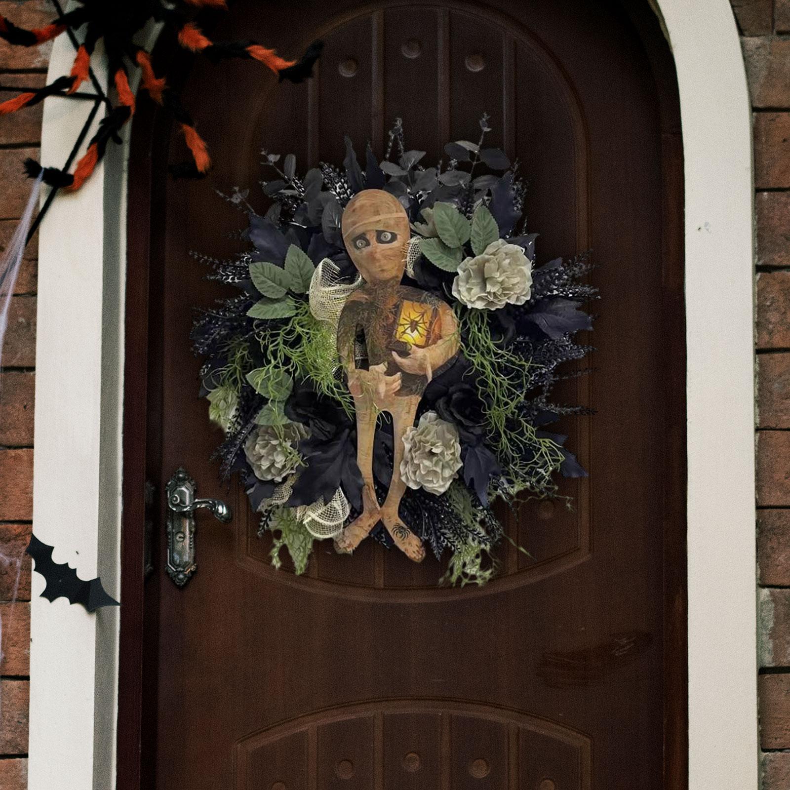 Halloween Wreath Flower Wreath Wall Hanging Artificial Wreaths Home Decor Indoor Front Door Wreath for Festivals Photo Props Party