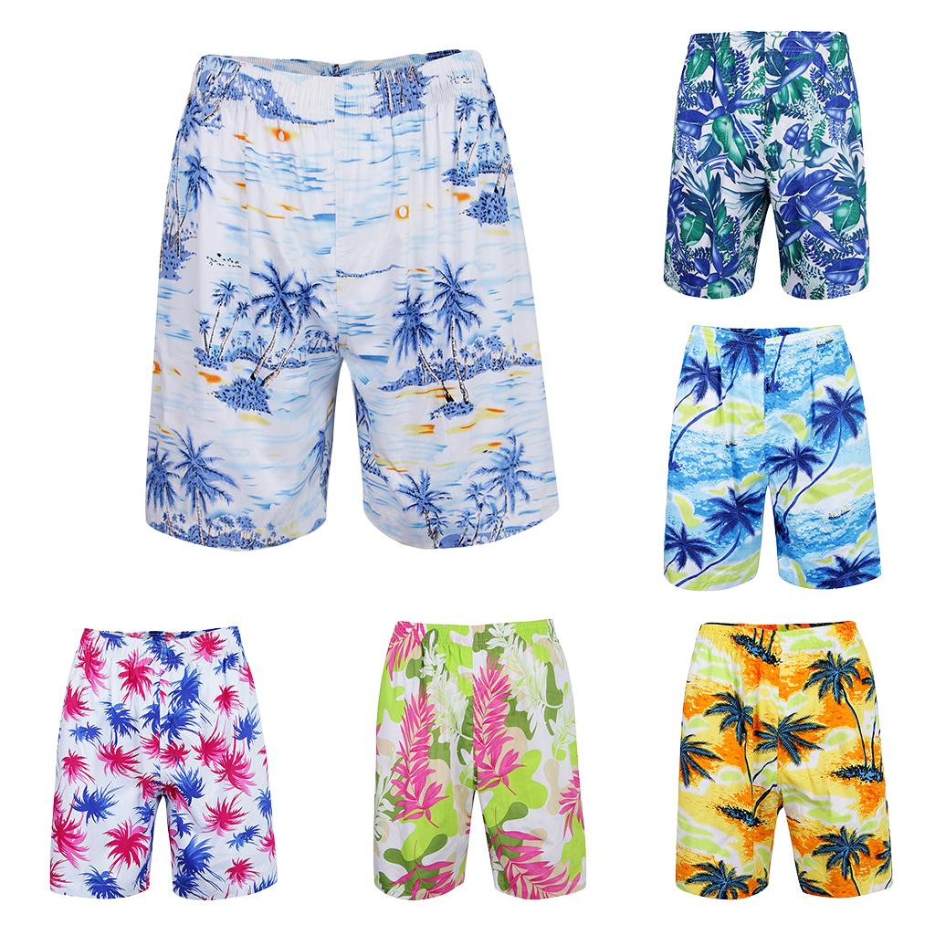 Trendy Men Hawaiian Shorts Casual Beach Palm Tree Pattern Holiday Luau Tropical Swim Trunks Stags Party Shorts