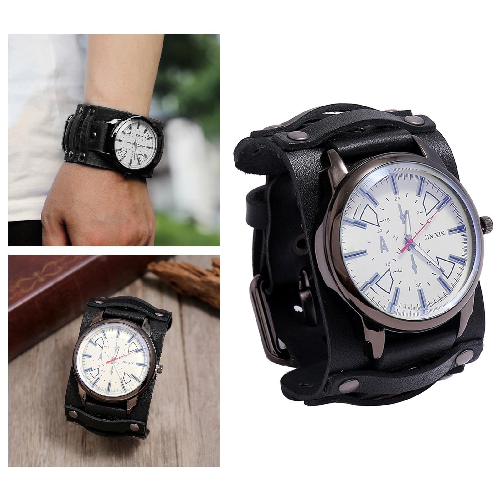 2 Pcs Retro Punk Pointer Watch Leather Wide Belt Strap Adjustable Gifts