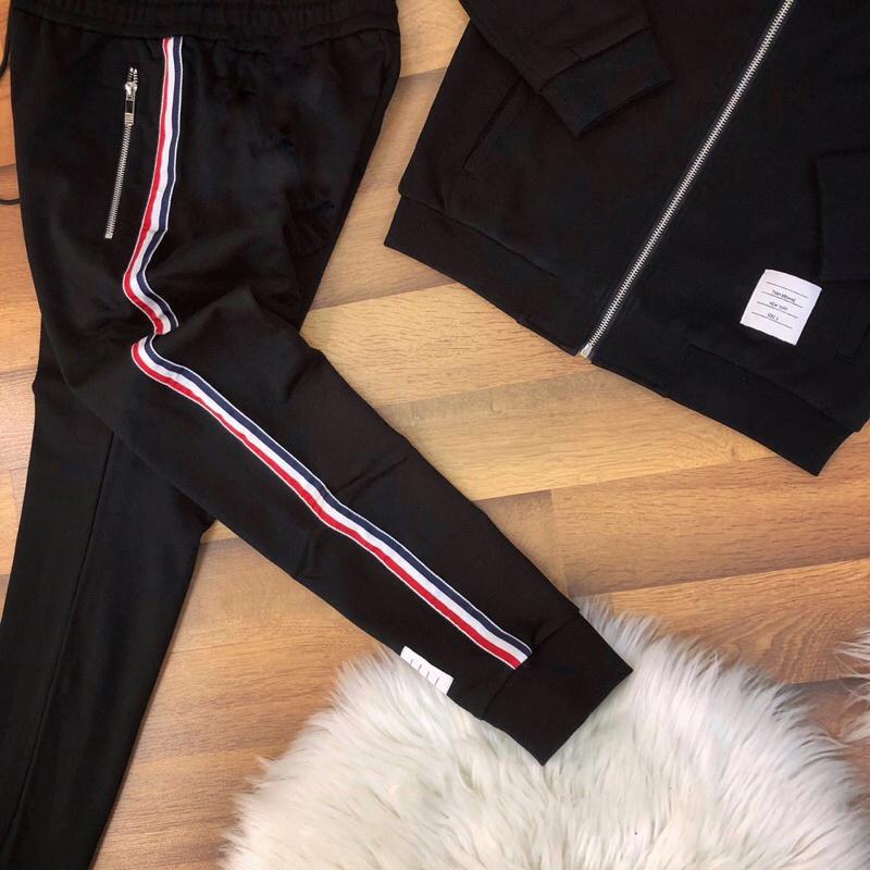 Bộ nỉ nam thu đông dài tay khoá dây đỏ chất bộ nỉ thể thao nam cao cấp