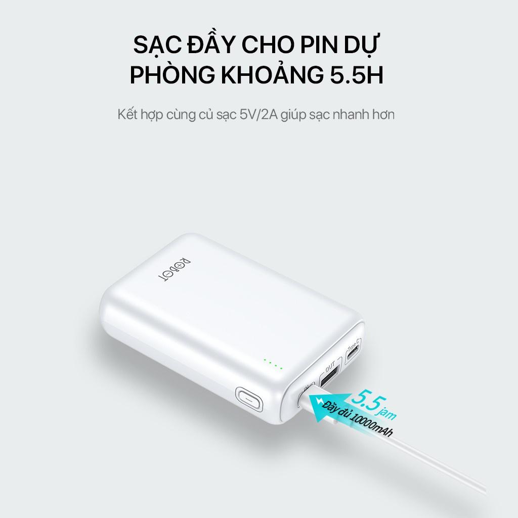 Pin Sạc Dự Phòng 10000mAh Super Mini ROBOT, 2 Cổng Sạc Vào 1 Cổng Sạc Ra - Hàng Chính Hãng