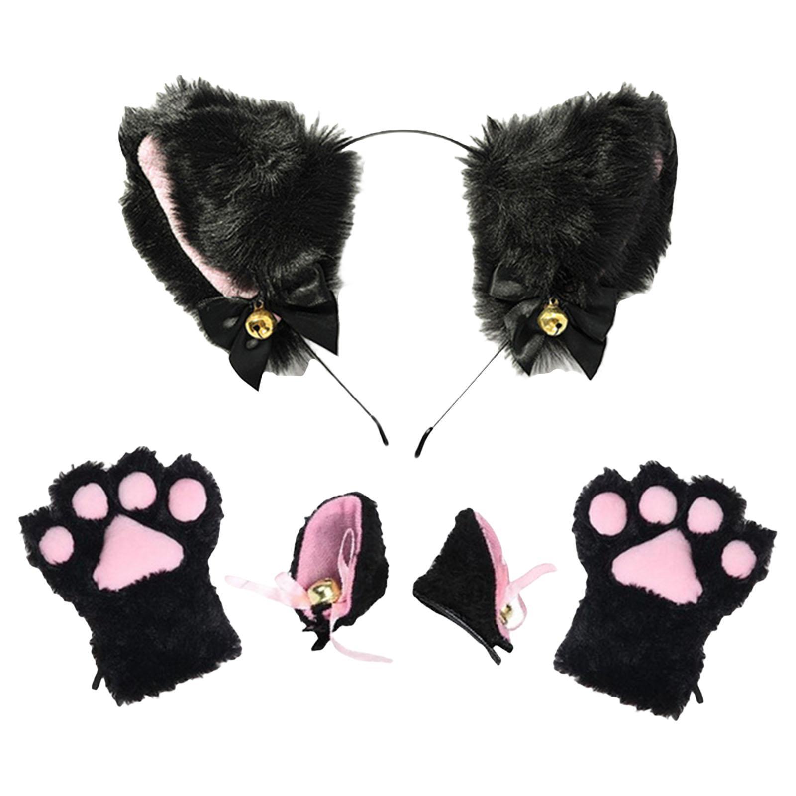 Faux Fur Cat Ears Headband and Claw  for Halloween Fancy Dress Props