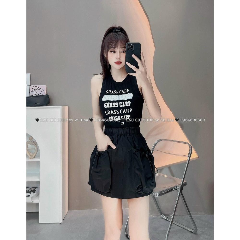 SET ĐI CHƠI, SET 2 MÓN ÁO THUN BA LỖ PHỐI CHÂN VÁY TÚI RÚT CỰC TRẺ TRUNG