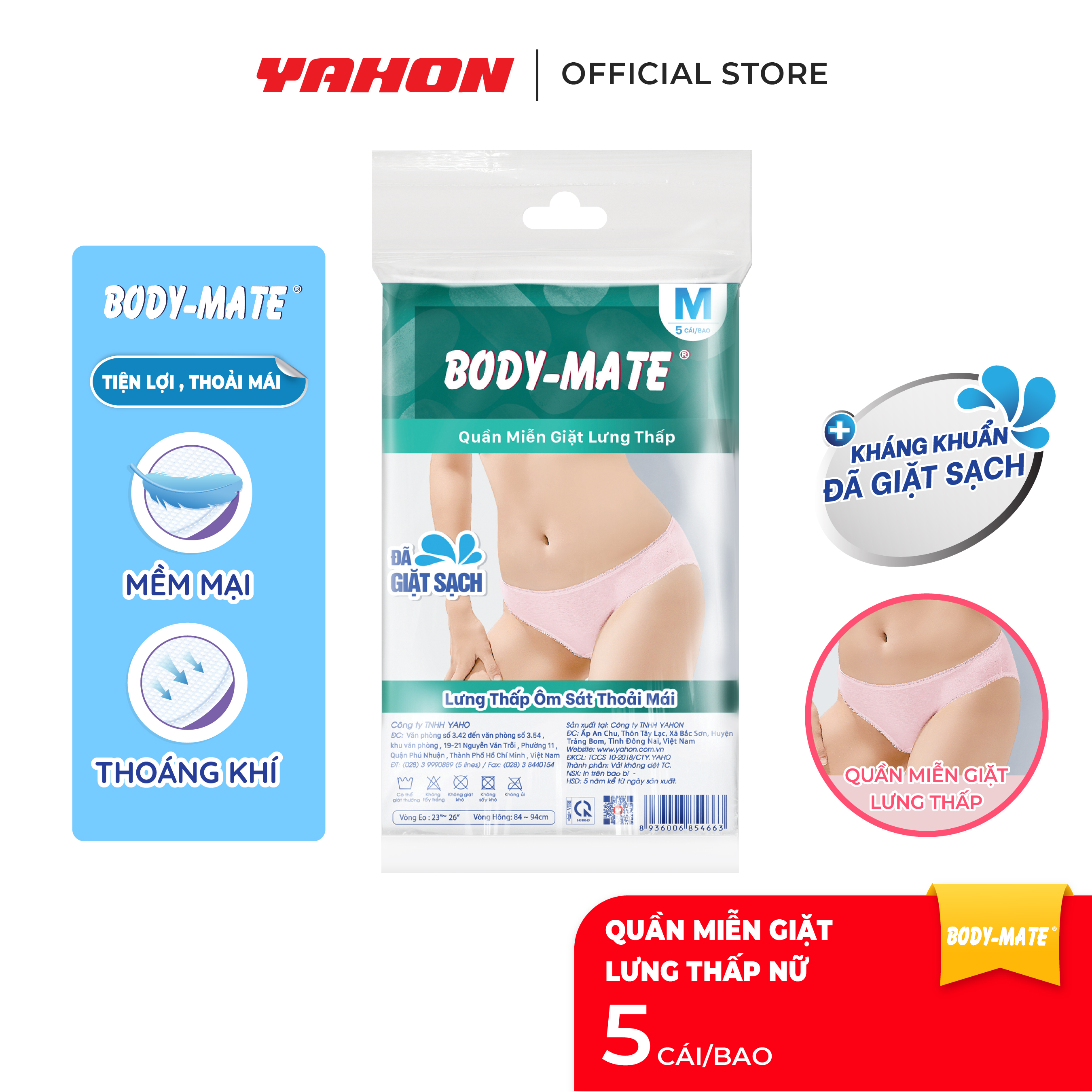 [Tặng 2 Khăn Ướt Cồn/Bao] Bao Quần Lót Lưng Thấp Body-Mate Nữ | Đã Giặt Sạch, Đóng Gói Tự Động, An Toàn Tiện Lợi | 5 Cái/Bao