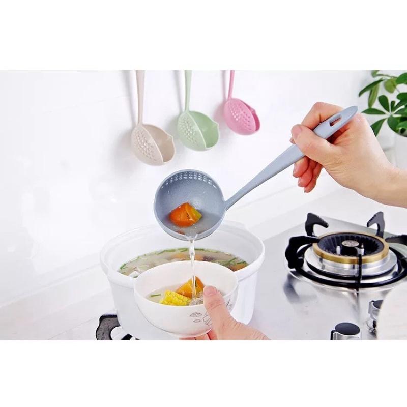 Muôi muỗng múc canh lúa mạch 2 trong 1 có lỗ vớt thức ăn lọc nước - Vá ăn lẩu thông minh 2in1lọc dầu lọc nước lẩu