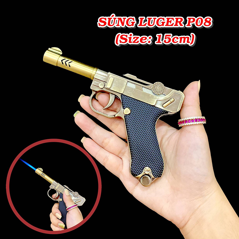 Bật lửa hột quẹt khè hình súng dài LUGER 663 lửa kim size 15cm- xài gas