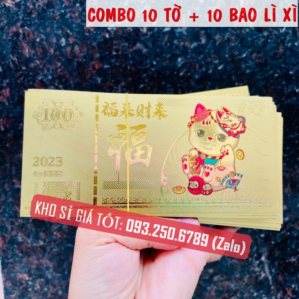 Combo 10 tờ Tiền 100 Macao In Hình Con Mèo Vàng 2023 , tặng kèm bao lì xì - MẪU 2