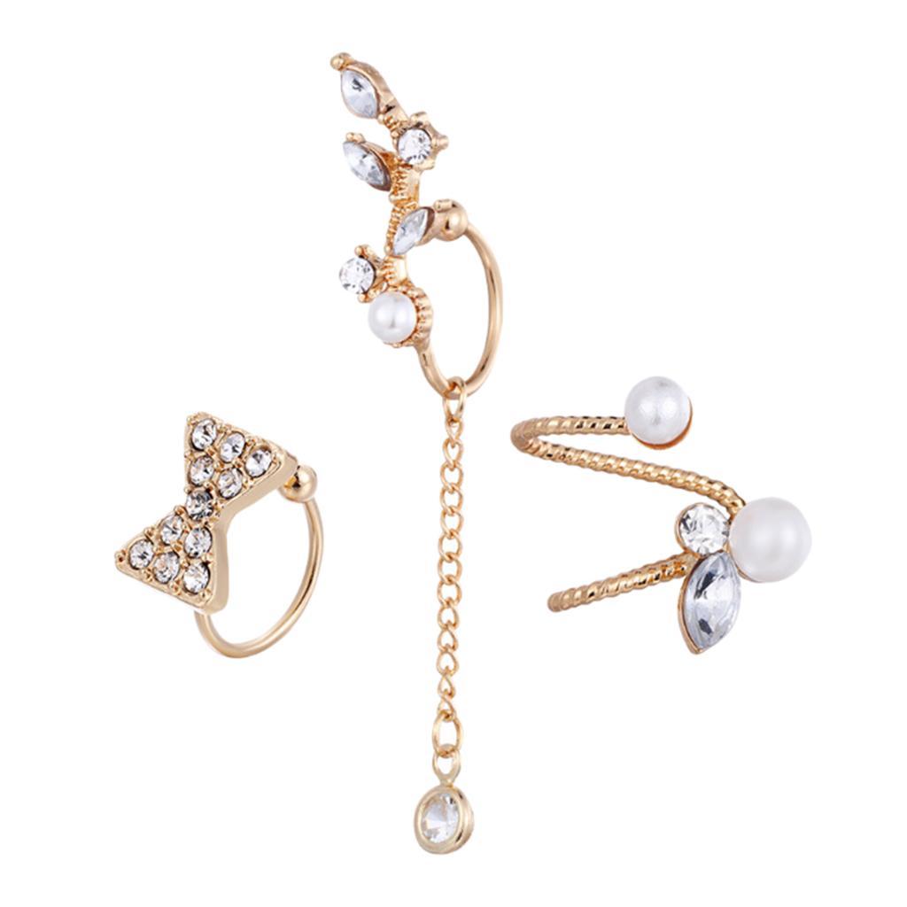 3 Pcs Rhinestone Stud Earrings, Alloy Earrings, Dangle Earrings, Jewelry