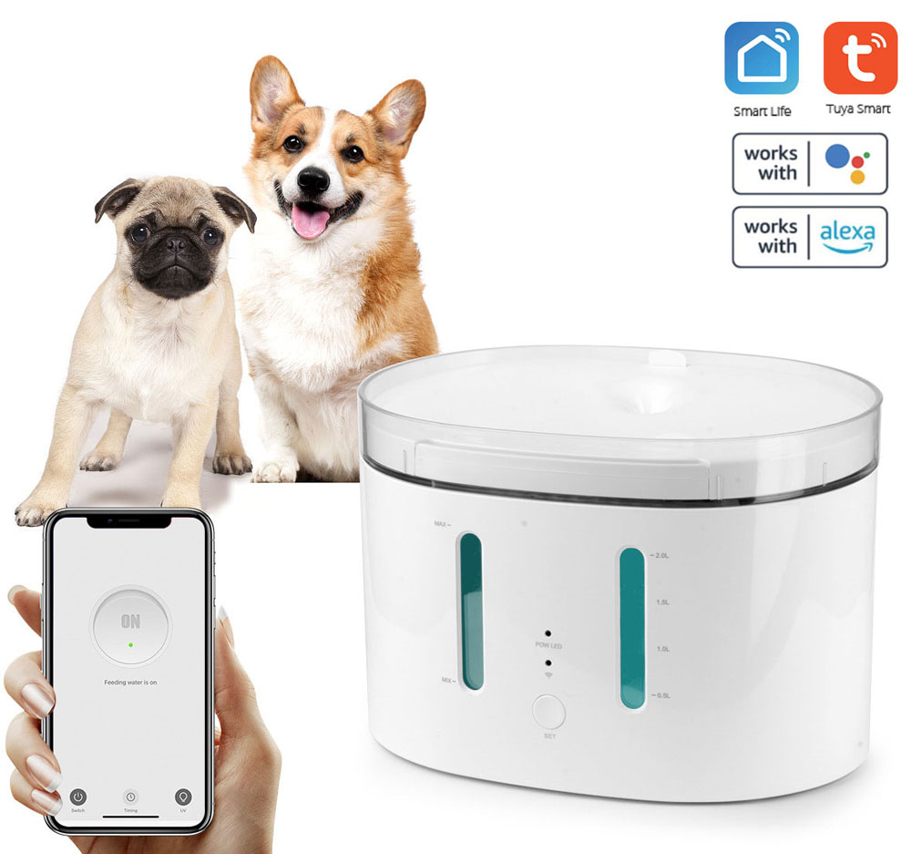 Bộ nạp nước thông minh Tuya 2.5L WiFi cho vật nuôi tuần hoàn tự động Khử trùng, Đài phun nước uống Thân thiện với vật nuôi