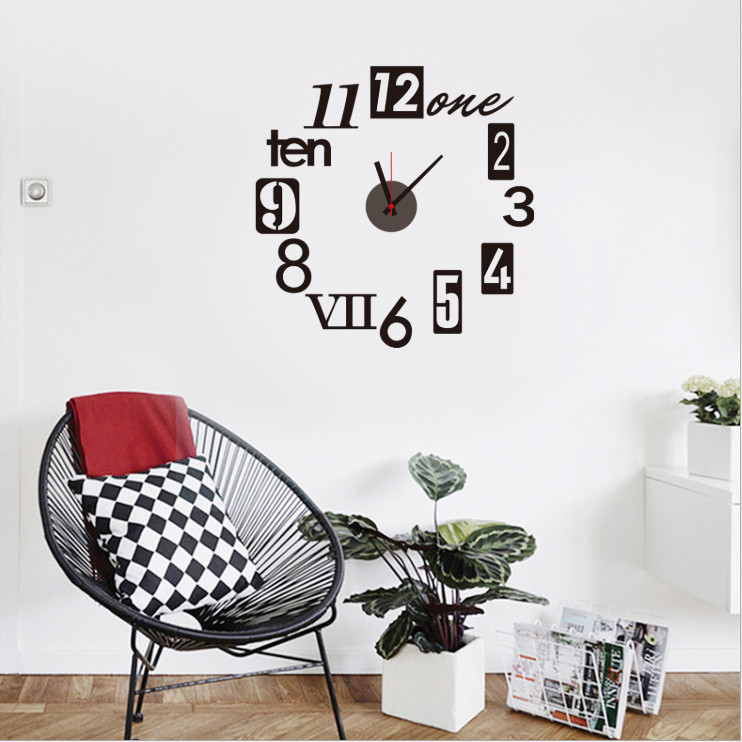 Đồng hồ dán tường kèm decal trang trí họa tiết tối giản, sang trọng độc đáo