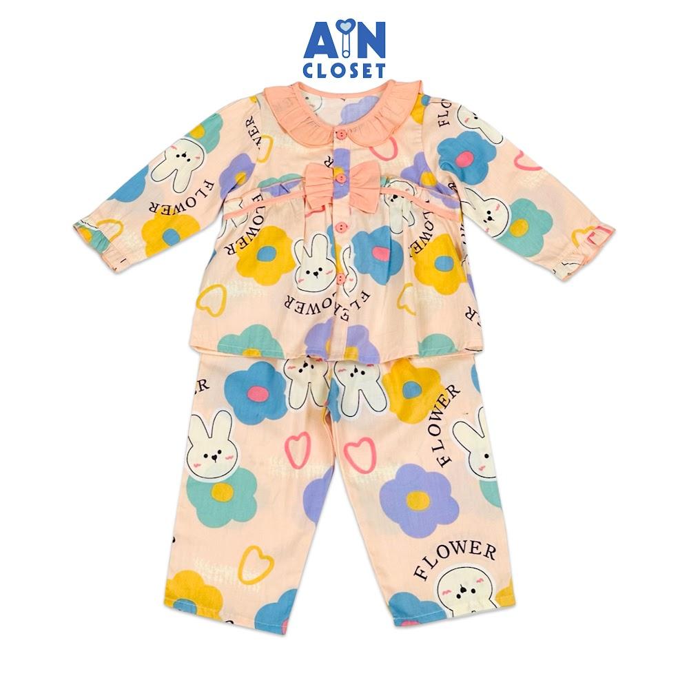 Bộ quần áo Dài bé gái họa tiết Thỏ Flower Cam cotton - AICDBGCNLFHJ - AIN Closet