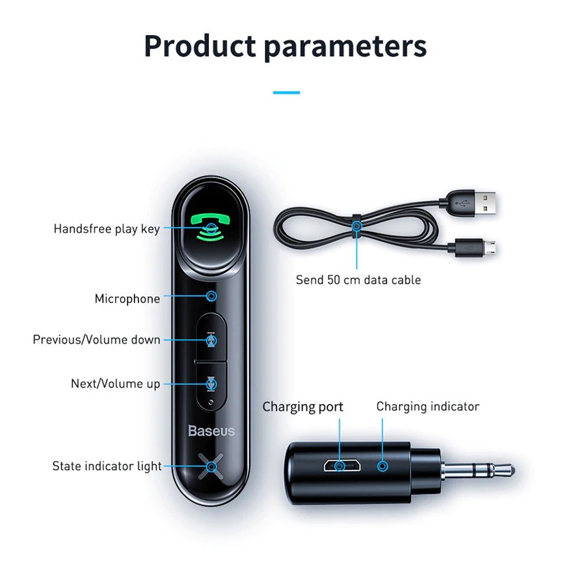 Bộ Thu Bluetooth 5.0 DC 5V Cho AUX 3.5mm Trên Xe Hơi Đàm Thoại Rảnh Tay - Hàng Chính Hãng Baseus