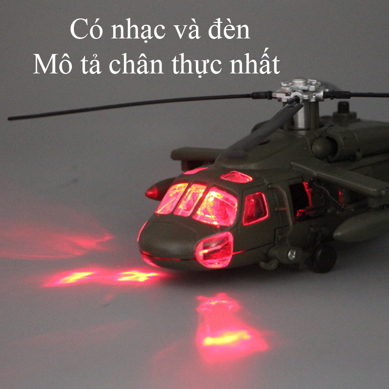 Mô hình máy bay trực thăng UH-60 Black Hawk bằng hợp kim có nhạc và đèn chạy cót