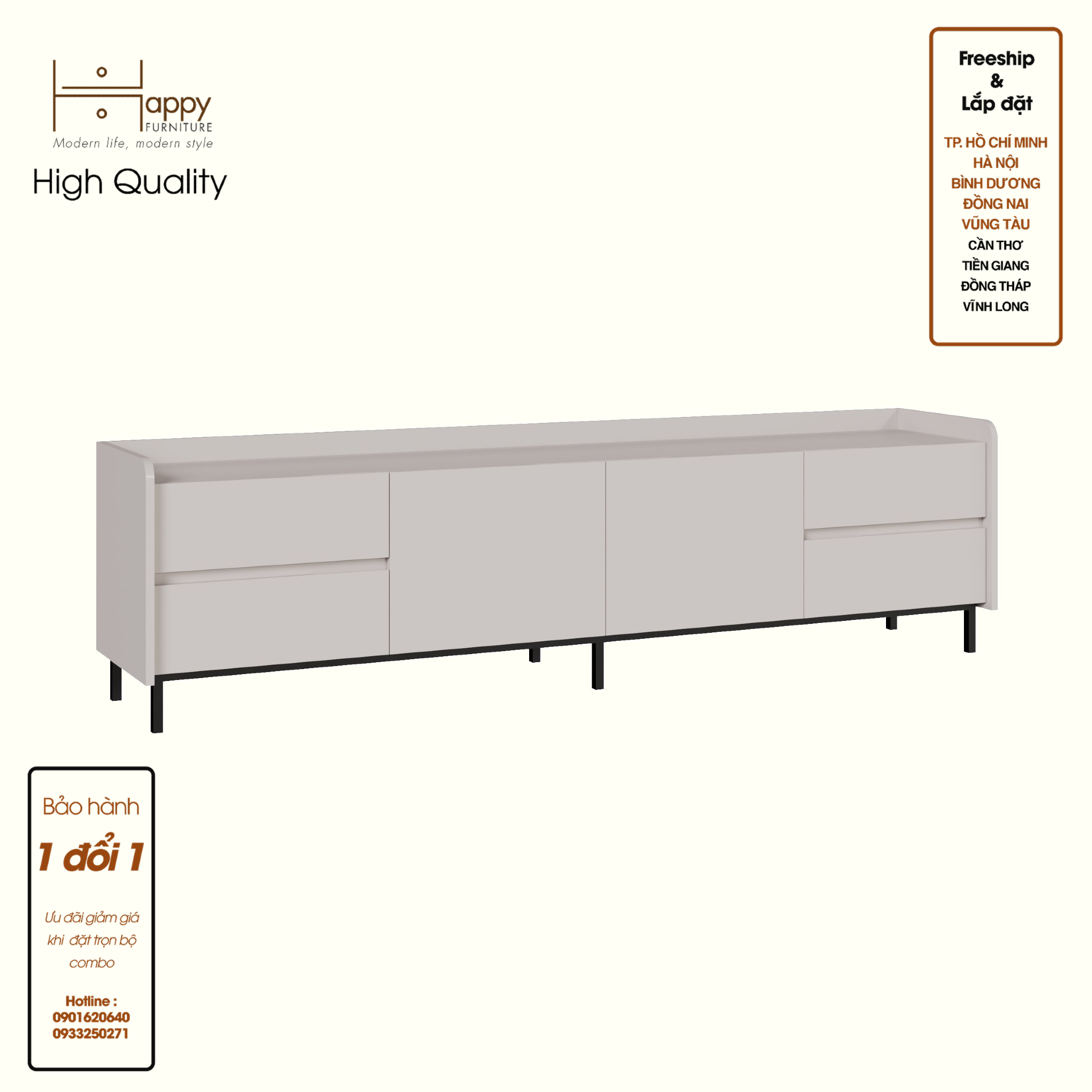 [Happy Home Furniture] LAVIA, Kệ TV 2 cánh mở - 4 ngăn kéo - chân sắt, 200cm x 40cm x 54cm ( DxRxC), KTV_044