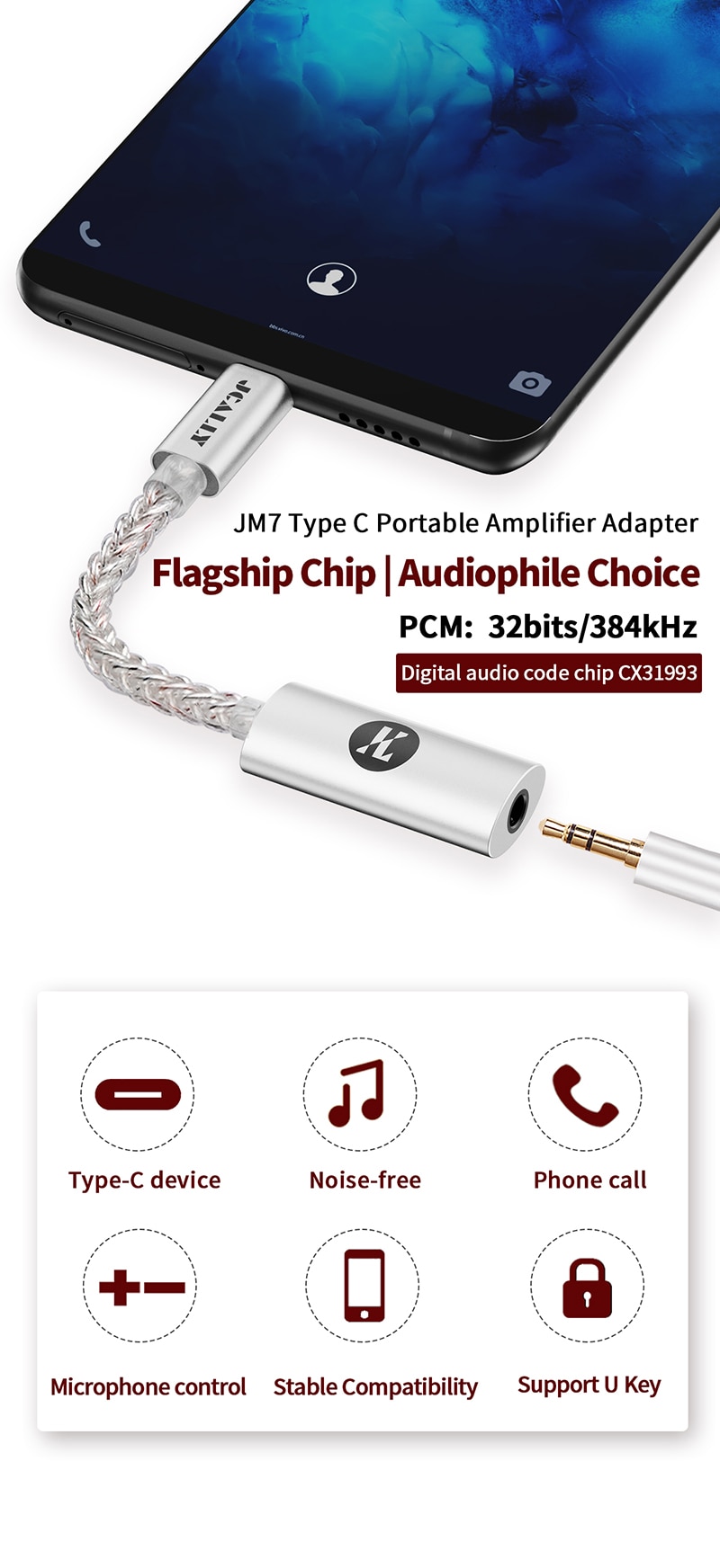 [NC] JCALLY JM7 với chip DAC ECX31993 | Bộ giải mã Type C | Hỗ trợ giải mã DSD256 | Dongle Dac Amp - Hàng Chính Hãng