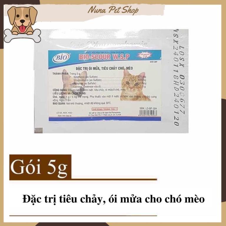 Bio Scour W.S.P giảm tiêu chảy, ói mửa cho chó mèo (Gói 5g)