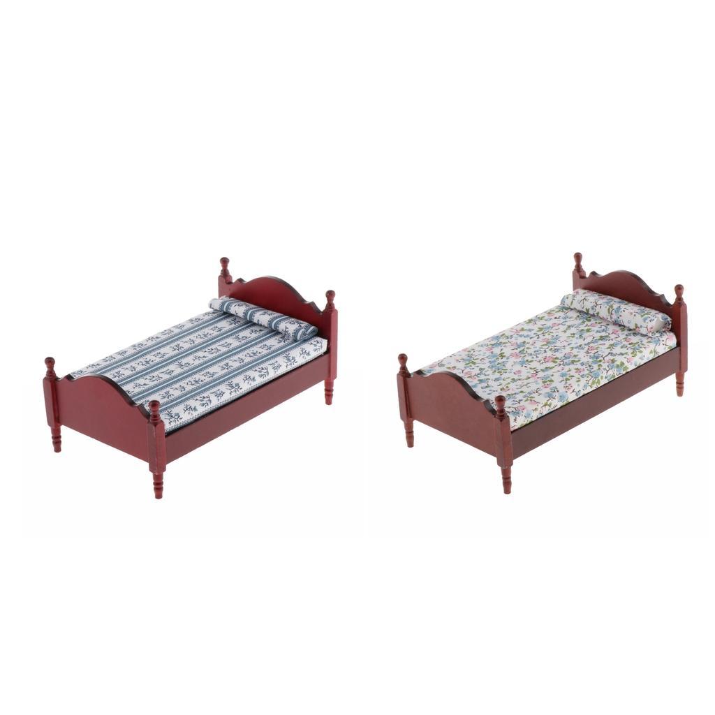 1:12 Miniature Single Bed Bedding Set for Doll House Bedroom Decor, Realistic